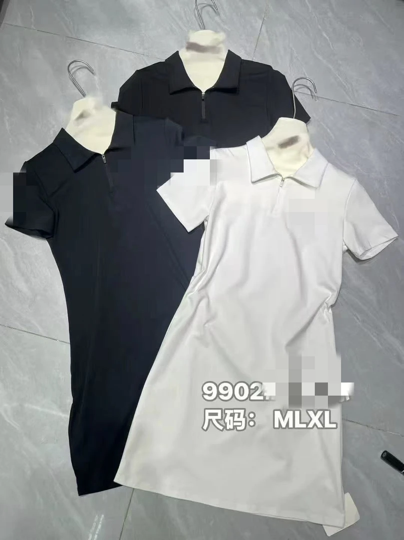 时尚减龄宽松显瘦中长款POLO领纯色A字休闲连衣裙