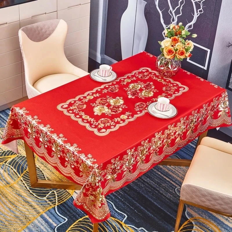 【新年烫金刺绣】大尺寸红桌布PVC防水防油防烫防脏个护工具餐桌布
