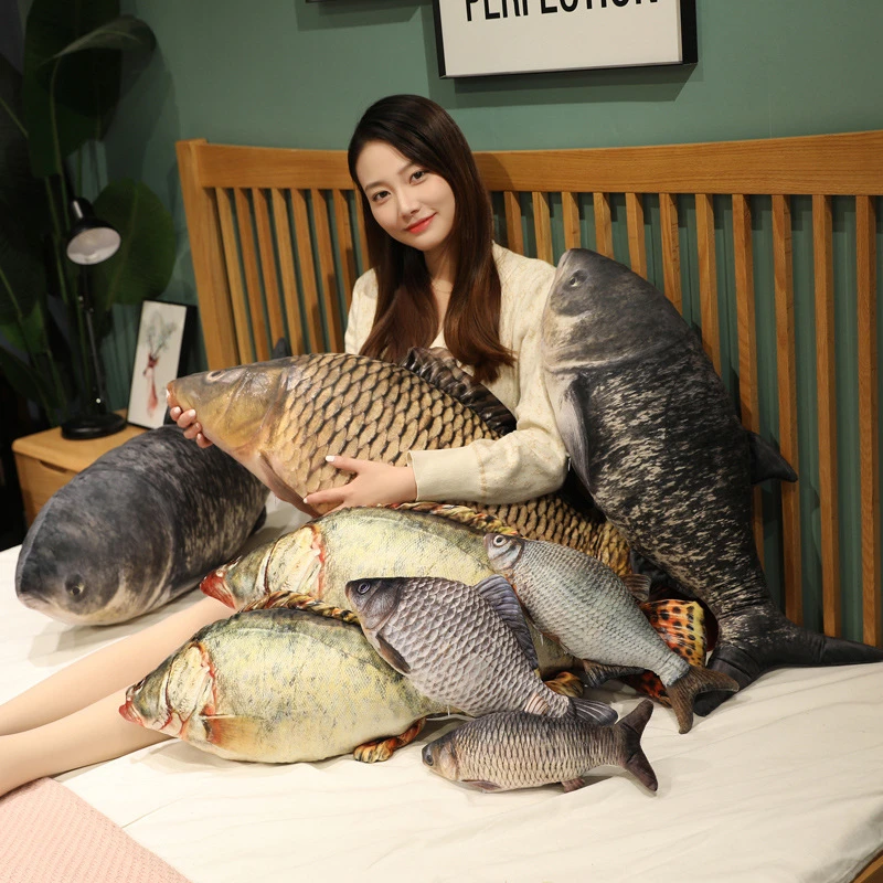 3d仿真鲫鱼毛绒玩具鲤鱼抱枕公仔靠垫逗猫玩偶草鱼搞怪布娃娃礼物