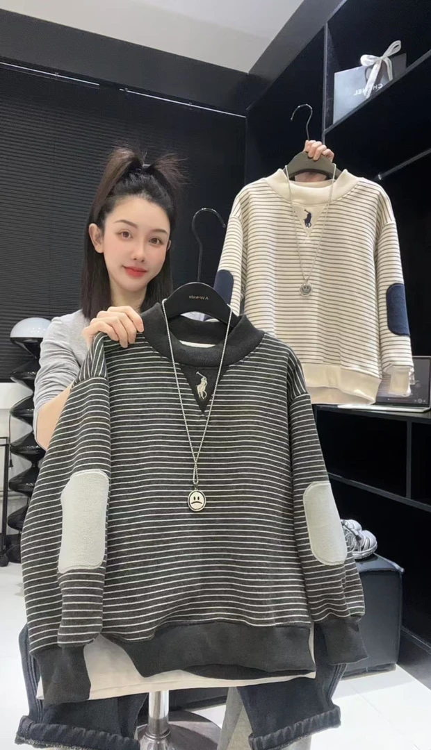 儿童保暖卫衣印花休闲条纹宽松男童卫衣字母常规中大童