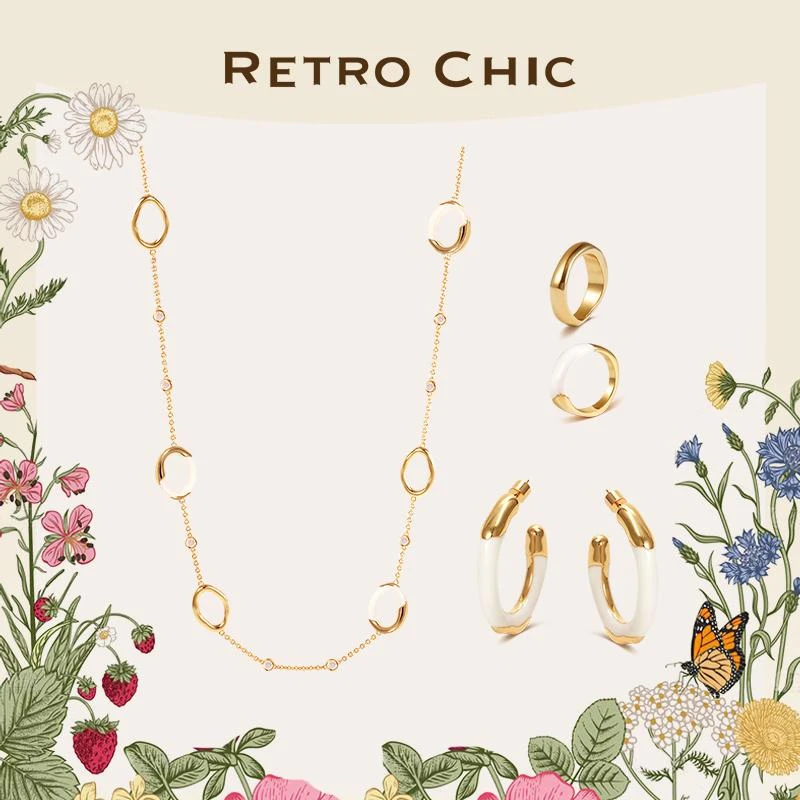 铜合金项链 RC RETRO CHIC 意大利复古首饰 涟漪环形长链三件套