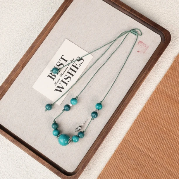 合金项链 LZ3754好事花生孔雀色大珠绳编琉璃项链