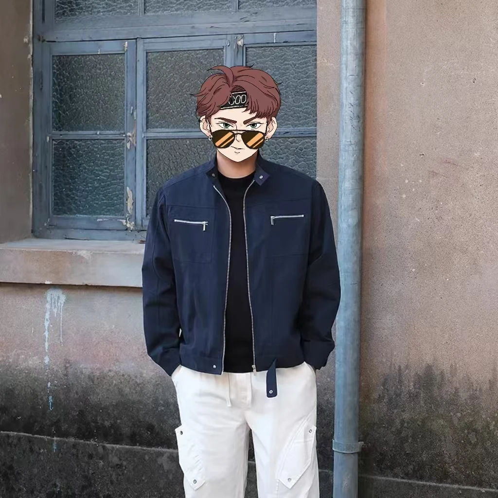 郑一穿搭 春上新cleanfit短款外套纯色拉链宽松男士立领夹克休闲