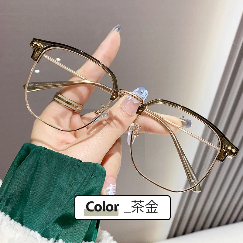 8151时尚橄榄绿半框眼镜ins风显瘦斯文防蓝光平光镜可配度数近视