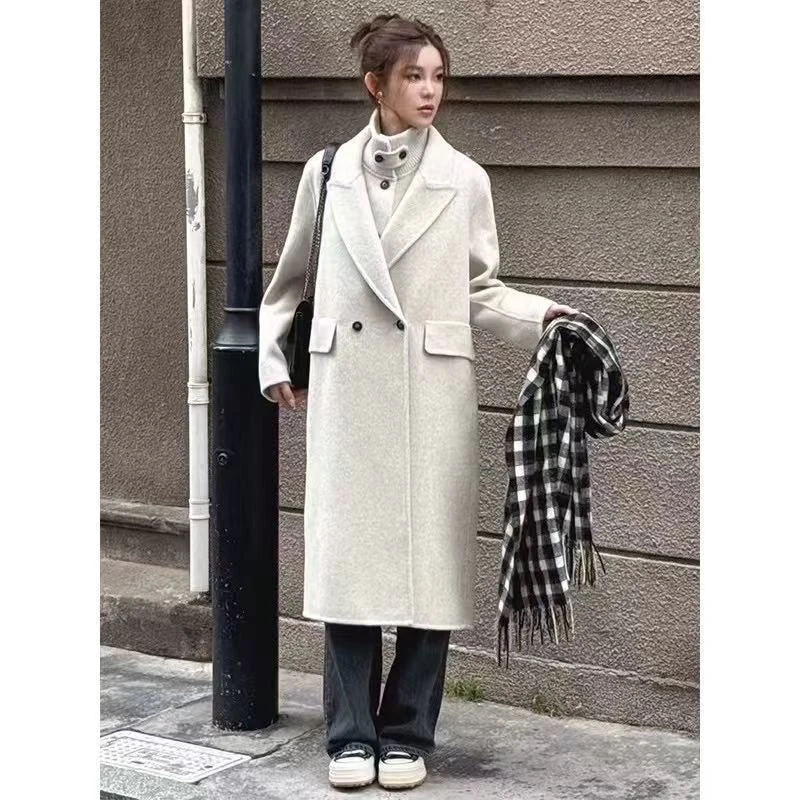 韩版双面羊毛大衣2025秋冬新款两件套高级西装气质毛呢外套中长款