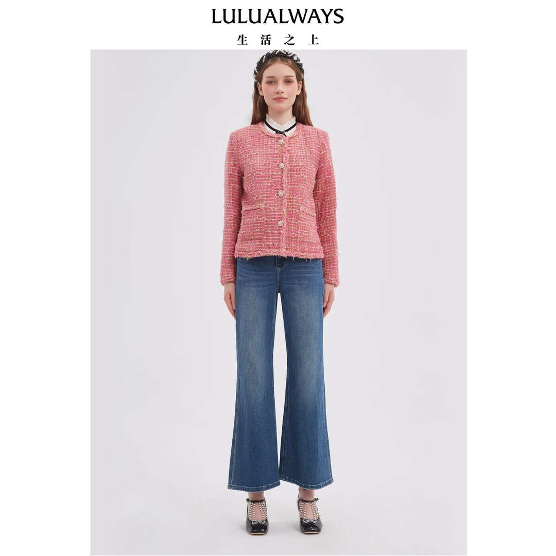 LULUALWAYS我爱露露25冬季新款粉色小香风气质洋气时尚百搭短外套