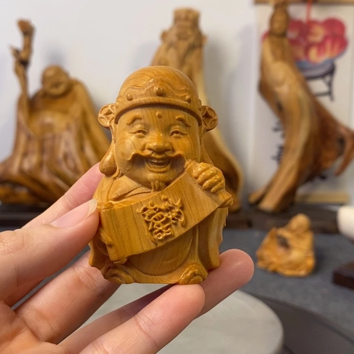 柏木崖柏财神爷手把件小摆件