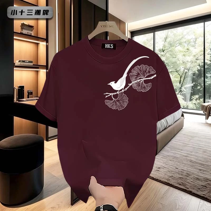 夏季2025美式潮流新款纯棉短袖圆领半袖T恤时尚休闲小众设计感ins