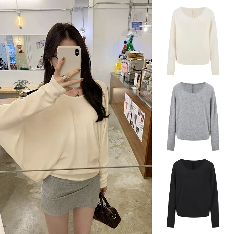 Moses Queen/魔西女王正肩宽松显瘦打底衫蝙蝠袖长袖t恤气质上衣