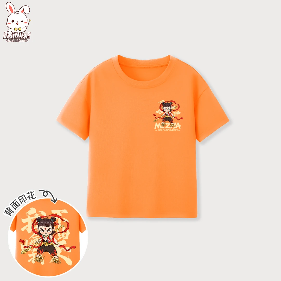哪吒短袖t恤儿童女孩夏季纯棉上衣服装T男孩网红哪吒图案同款半袖