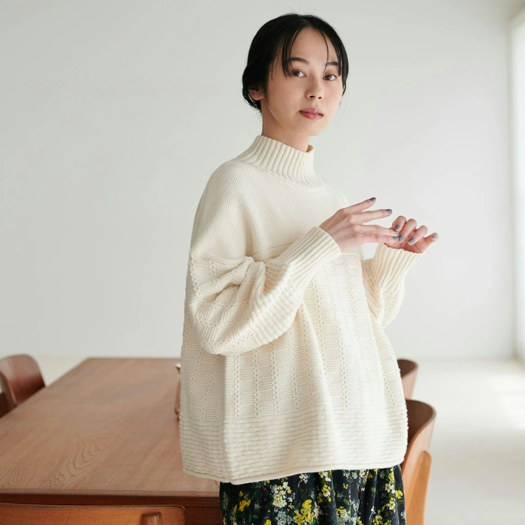 【Montendre】秋冬新款 K 纯色棉质含羊毛女装网格罗纹针织套头衫