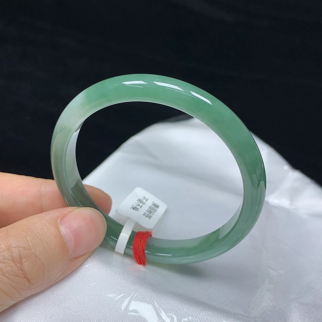 53圈冰润缅甸天然翡翠A货圆条手镯女款时尚百搭圆镯玉镯无裂