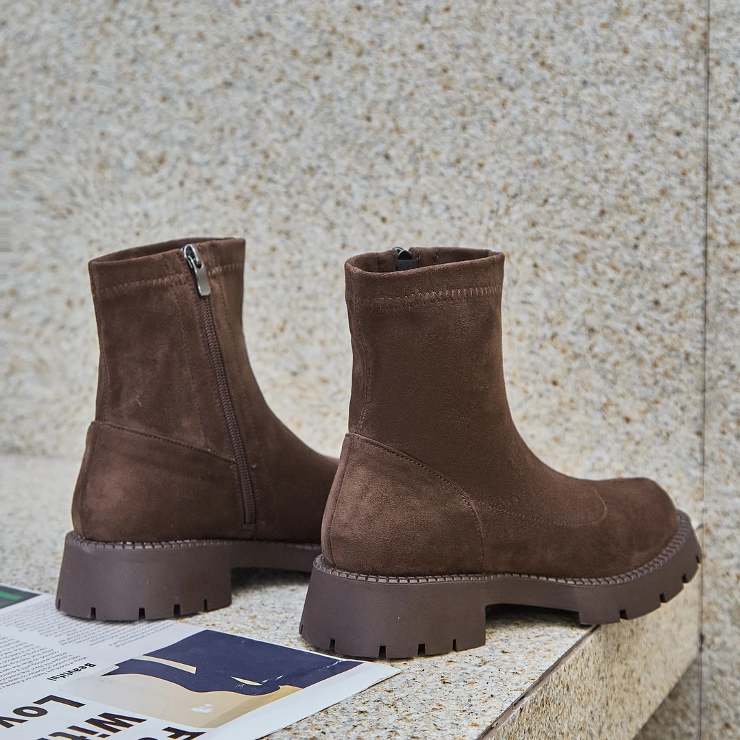 【尾货介意勿下单】防滑尖头套筒圆头四季通用弹力靴休闲瘦瘦靴冬季