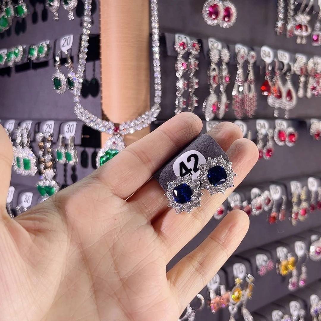 耳饰蓝宝石银S925镶嵌