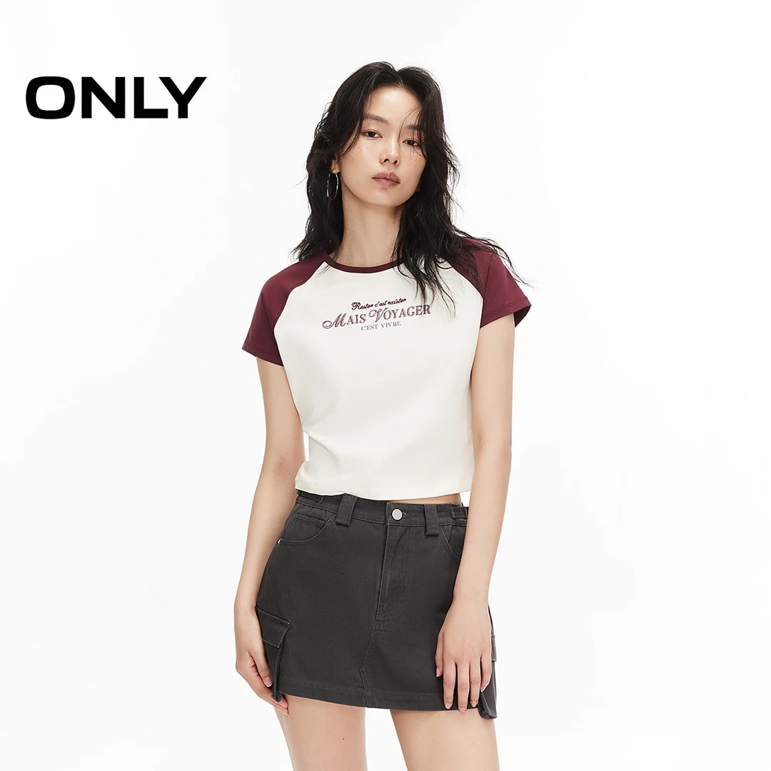 ONLY美式插肩短袖T恤女夏季气质休闲纯欲慵懒风女装|125201007