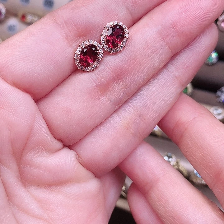 石榴石耳饰银S925镶嵌