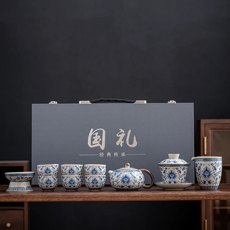 A141 汝窑青花瓷喝茶泡茶专用功夫茶具套装2024新款活动纪念品