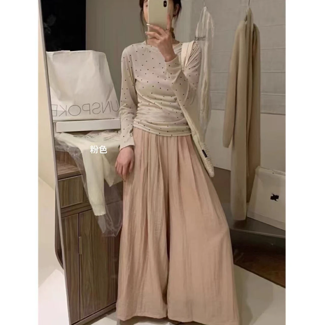 韩系松弛感阔腿休闲裤8026 后松紧 裤长95