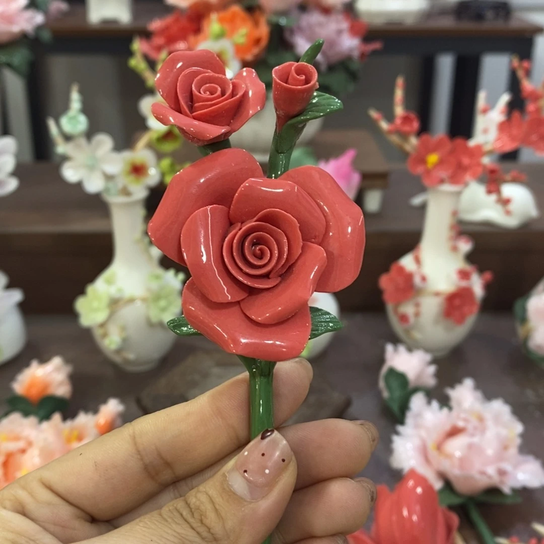 摆件陶瓷手工花摆件