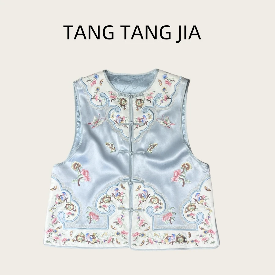 LX如意如意重工刺绣醋酸两色马甲马夹盘扣南油高货