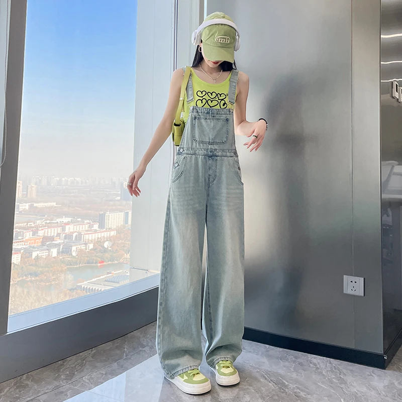 阔腿背带裤牛仔裤女显瘦2025新款春秋高腰显瘦韩版直筒拖地连体裤