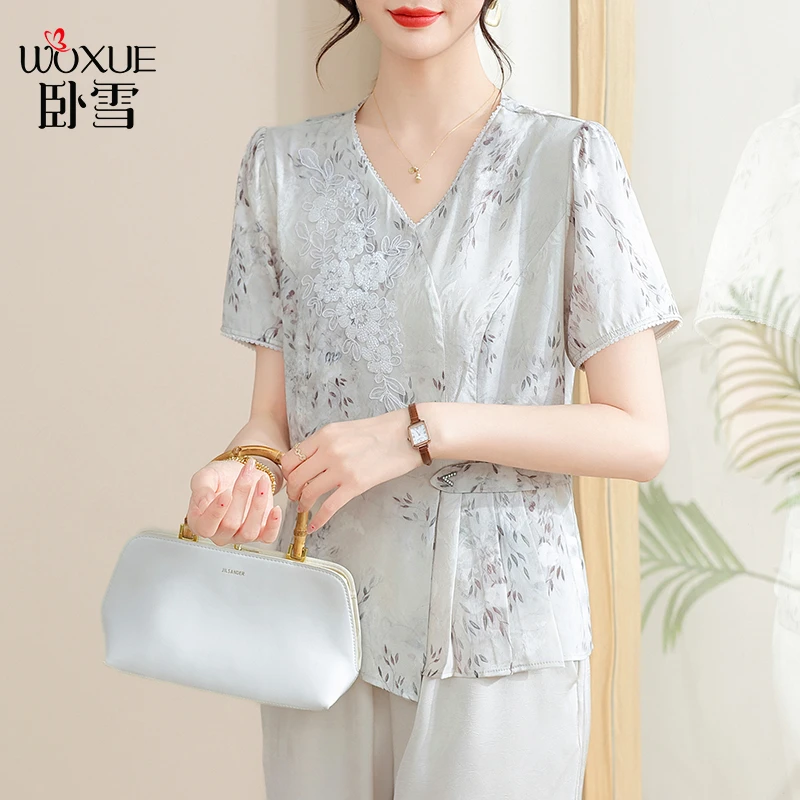 妈妈夏装高档小衫套装2025新款中老年女装夏季短袖气质上衣两件套