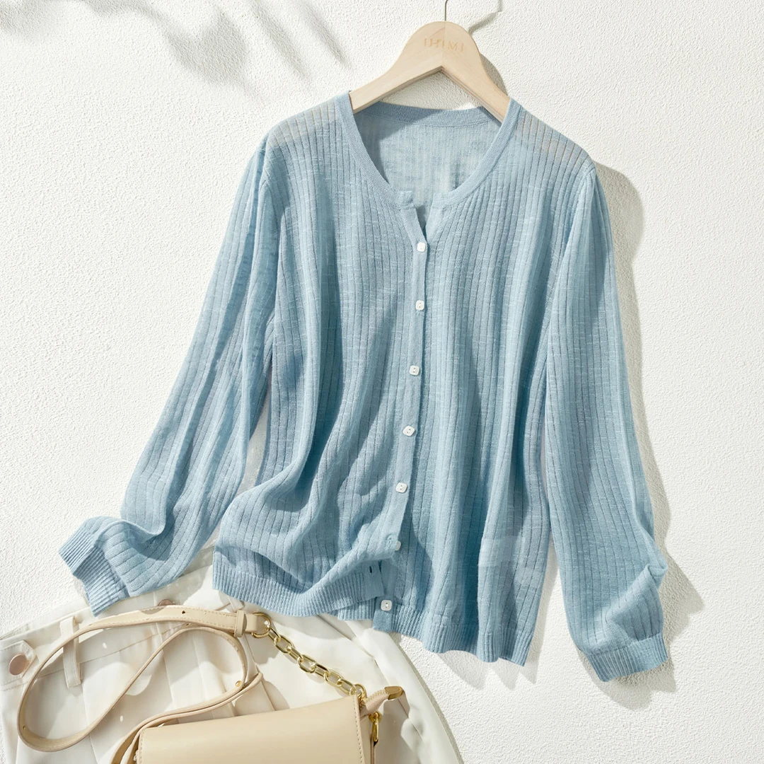 IHMI2025夏季新款女装简约气质时尚休闲舒适百搭轻薄针织开衫6456