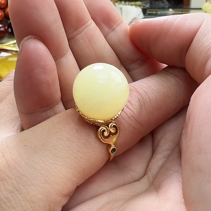 银S925镶嵌针钠钙石（海纹石）戒指