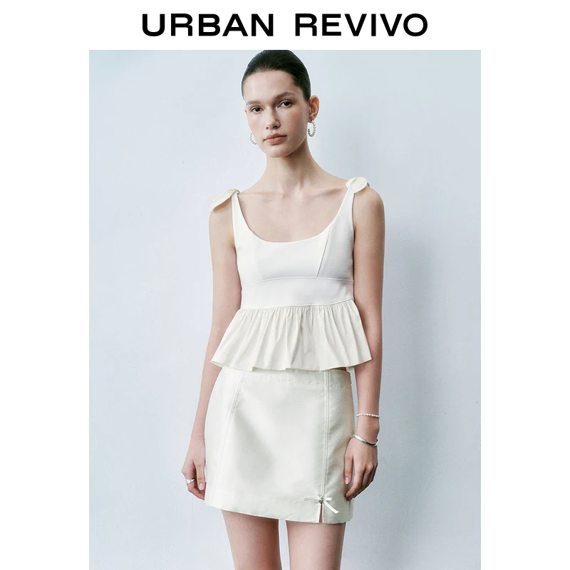 UR2025夏季新款女装芭蕾风蝴蝶结拼接短款修身背心UYU450110