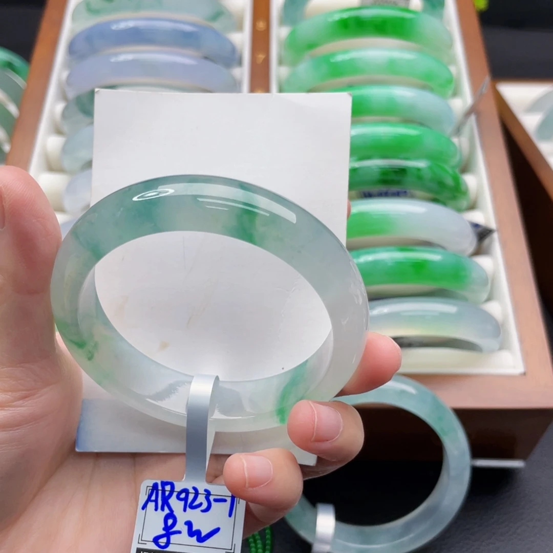 翡翠未镶嵌手镯54冰飘绿花