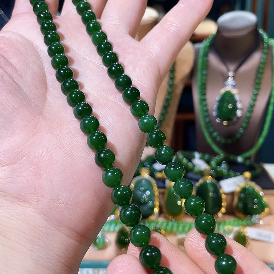 幽***一和田玉（碧玉）18K金镶嵌项链