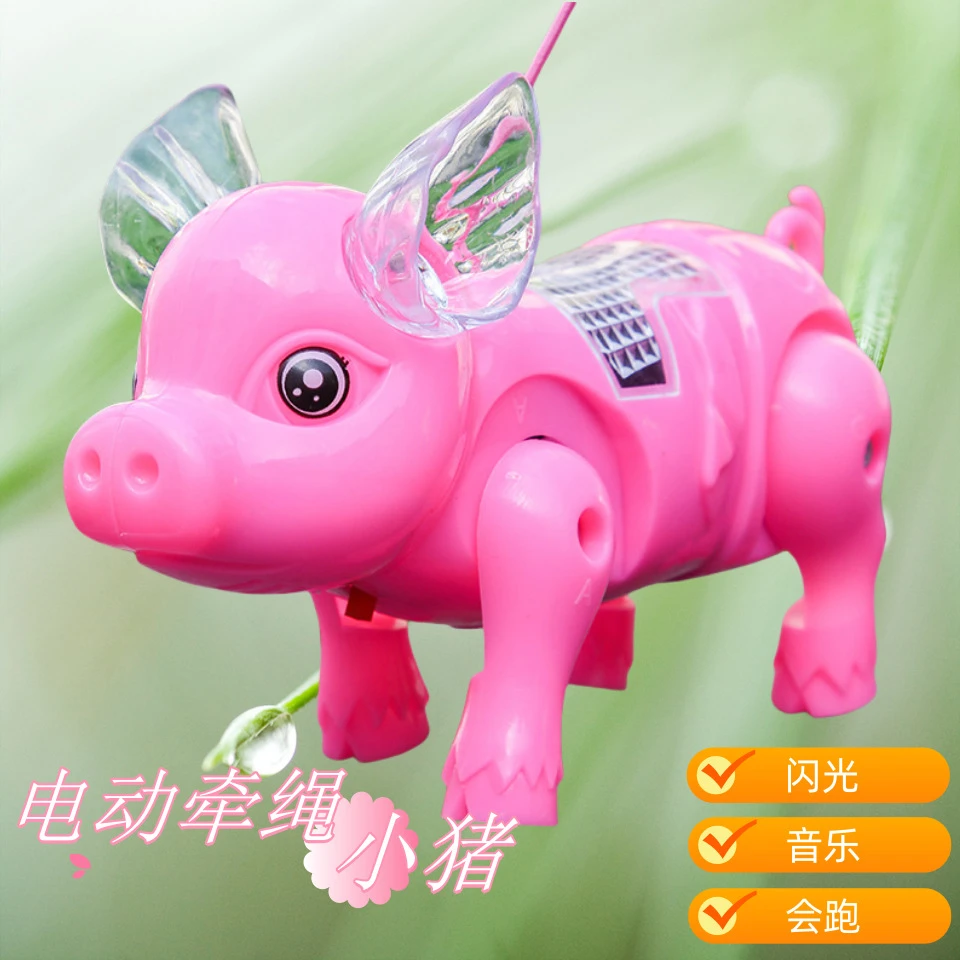 儿童电动音乐牵绳猪抖音乐热卖爆款发光牵线遛小猪玩具网红猪八戒