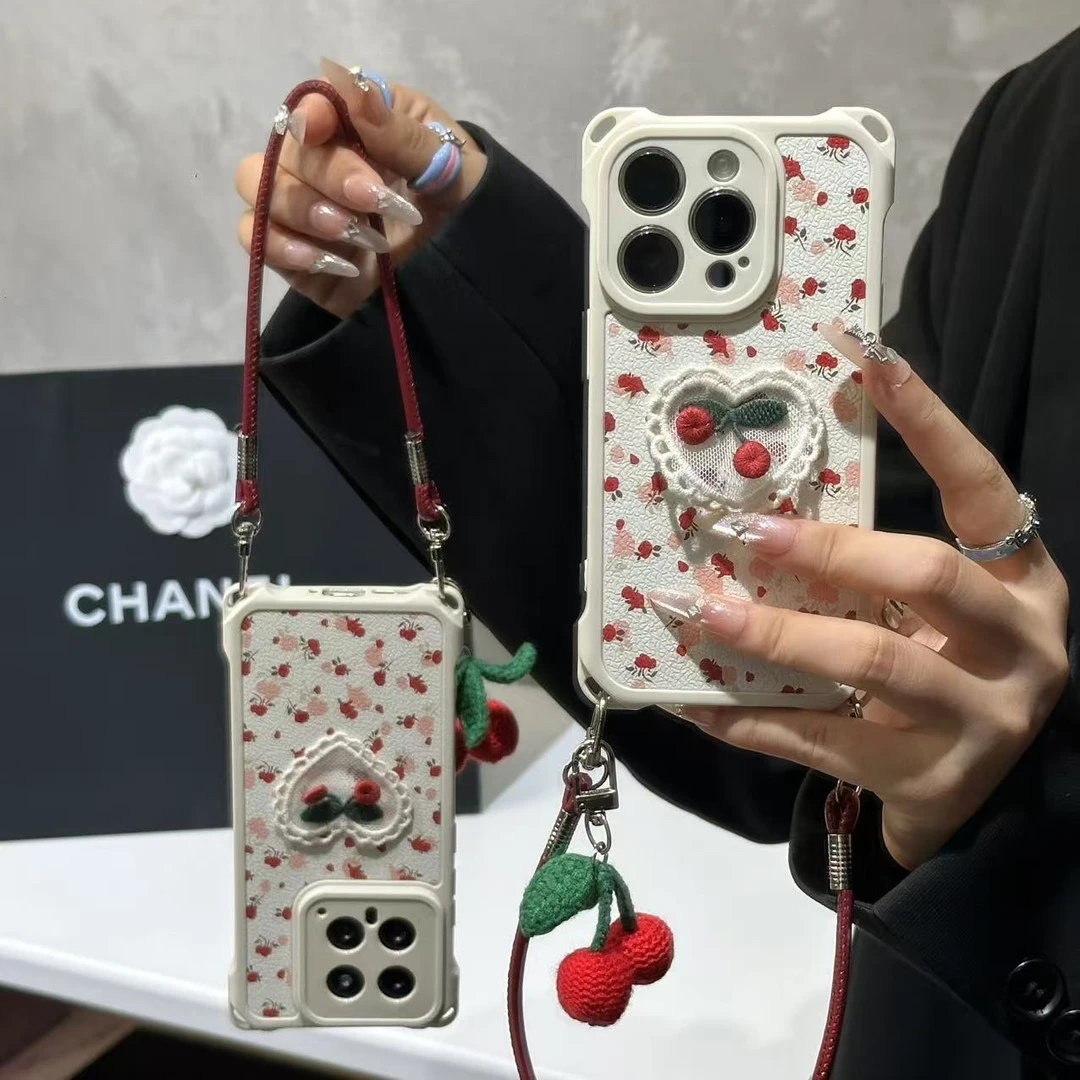 奥菲顿玫瑰蕾丝爱心适用苹果16四角挂绳手机壳华为vivo小米15oppo