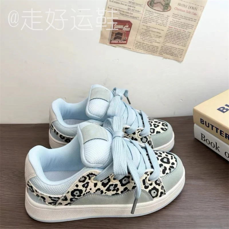 港风原创豹纹拼色面包鞋ins潮2025秋冬新款学生百搭运动休闲板鞋