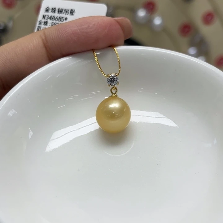银S925镶嵌颈饰海水珍珠金珠10-11mm81