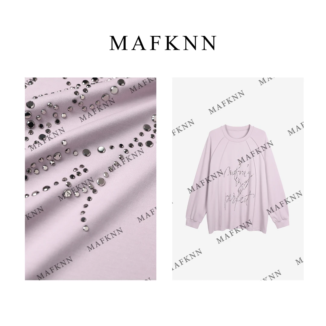 MAFKNN/玛肯时尚休闲简约春季百搭圆领长袖宽松T恤上衣MK11694