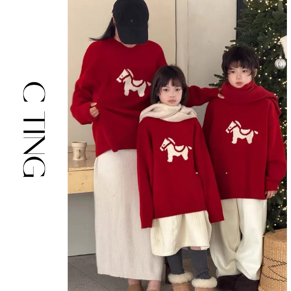 【C TING】年款《一马当先》新款韩版亲子装童装男女童羊毛针织衫6157