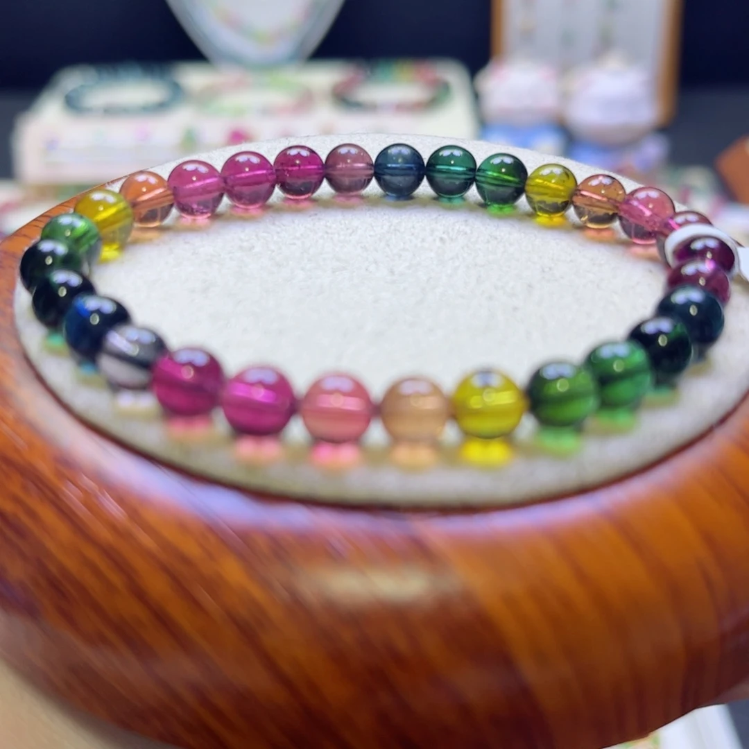 碧玺手链未镶嵌老矿彩虹6.3mm