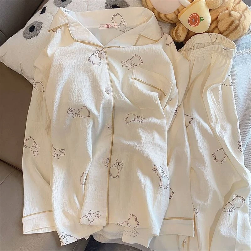 云朵棉睡衣女爆款长袖长裤2024秋季新款薄款套装日系卡通家居服