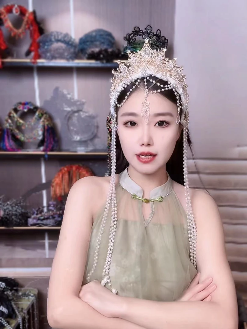 JINLING【白色皇冠】民族风夸张手工走秀演出舞台轻奢手工发箍发饰