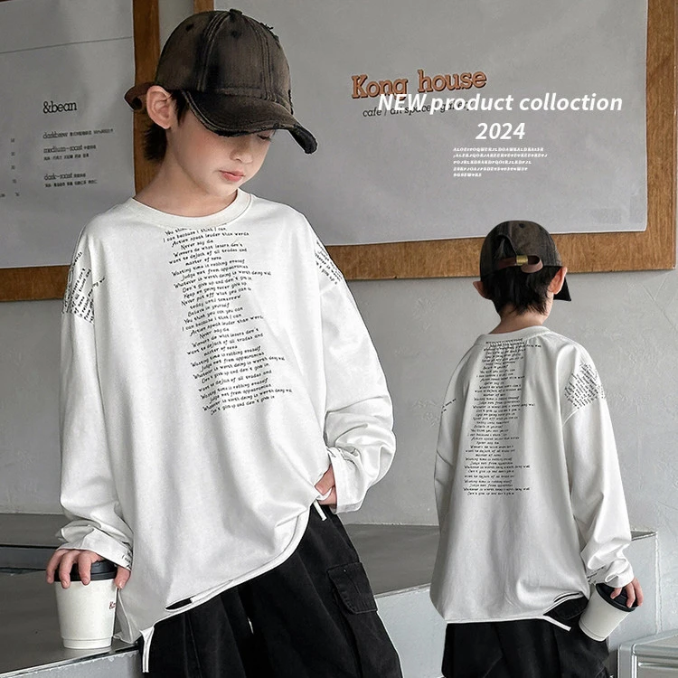 男童春季字母T恤时尚百搭儿童春秋打底衫中大童春款T恤洋气潮1077