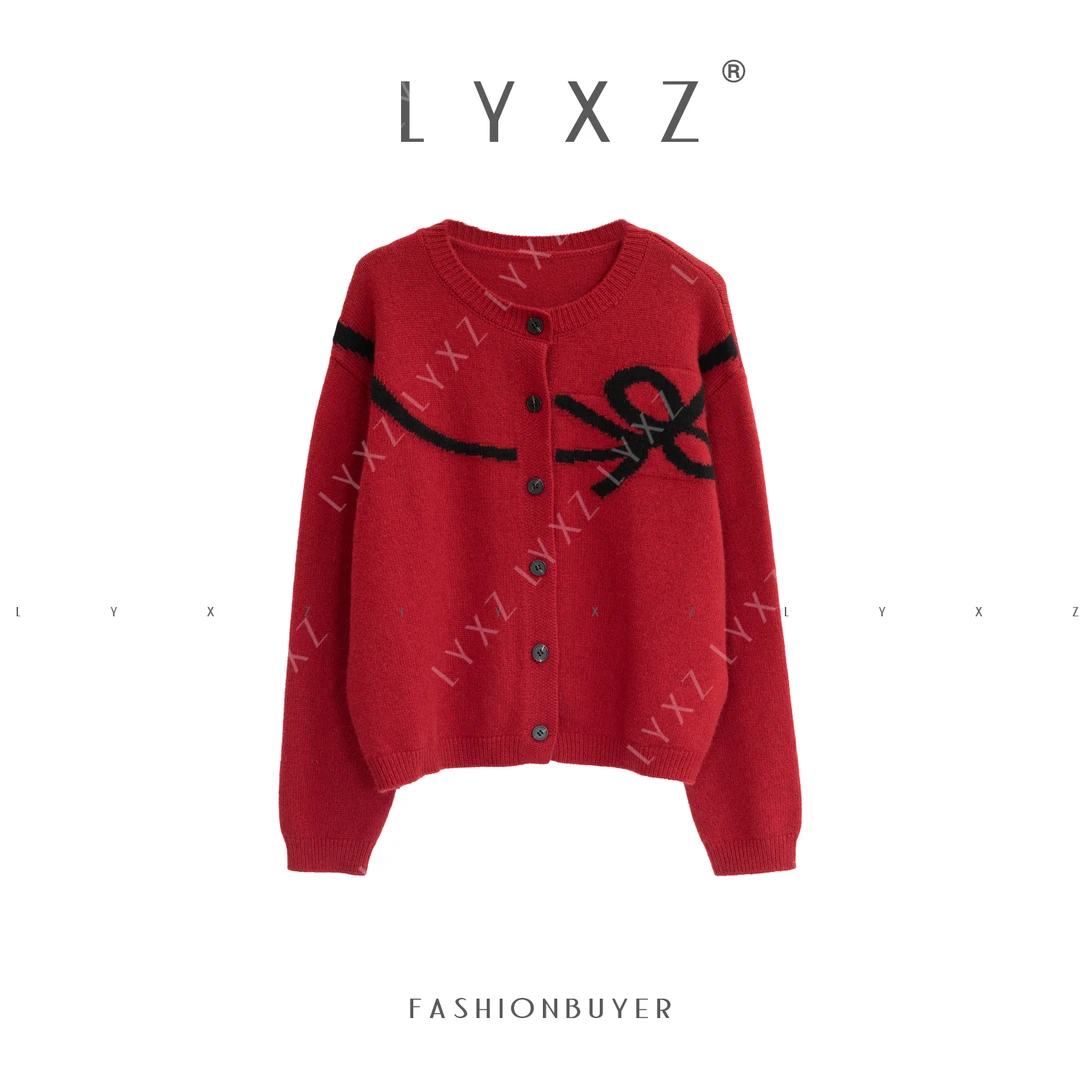 LYXZ x大小与【氛围满格】冬新款蝴蝶结刺绣慵懒气质针织开衫82493
