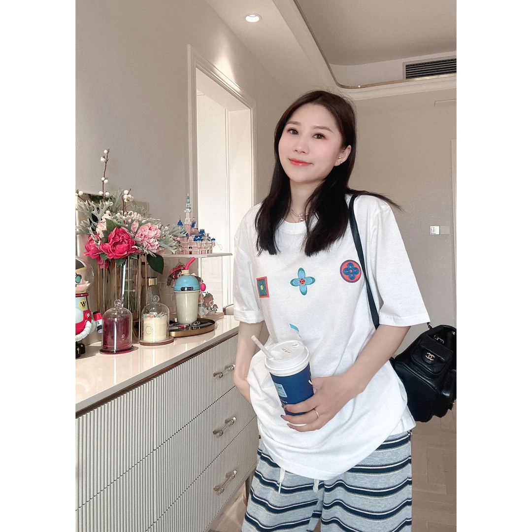 【91001】大板型-夏季纯棉刺绣时尚休闲慵懒百搭女装圆领短袖t恤