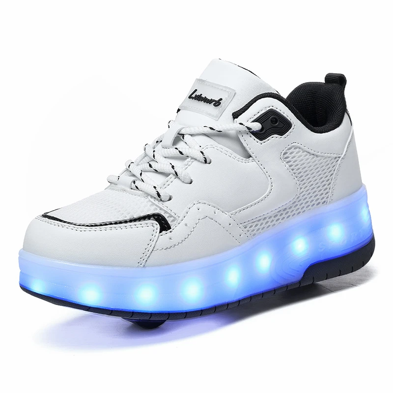 舒适儿童暴走鞋双轮女童透气紫色LED发光鞋USB充电户外运动溜冰鞋