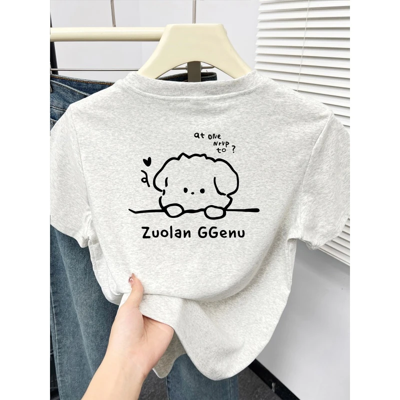 白灰色圆领正肩短袖t恤女胖mm大码设计感洋气独特别致显瘦上衣潮