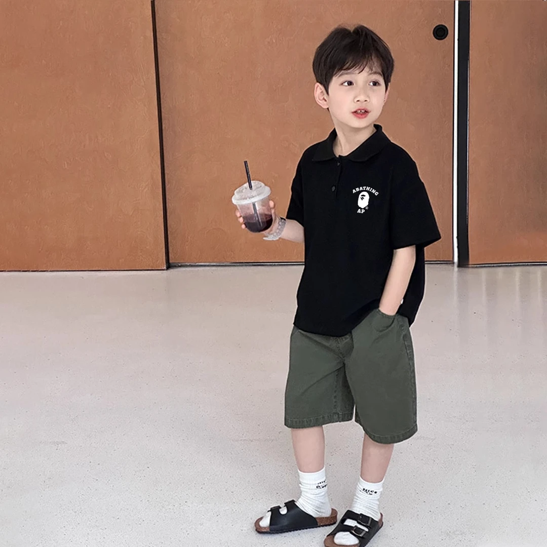 痞帅男童短袖polo衫夏季2025年新款男孩潮酷猿头儿童百搭翻领上衣