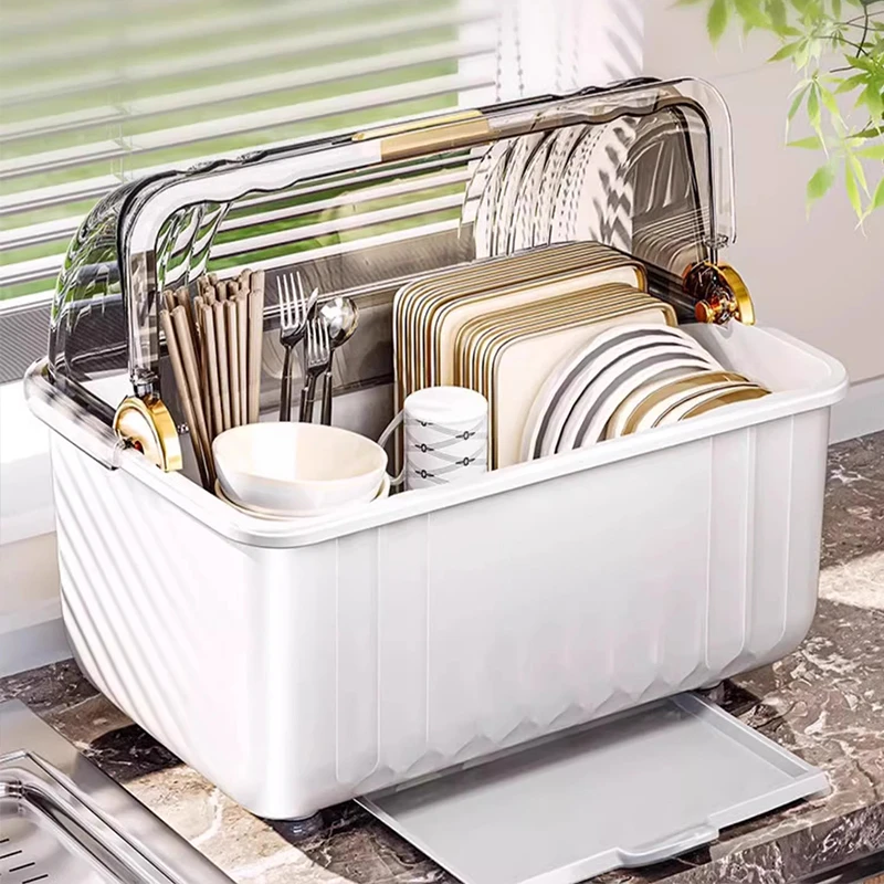 碗具收纳盒台面放碗碟收纳架子厨房装餐具家用碗筷置物架沥水碗柜