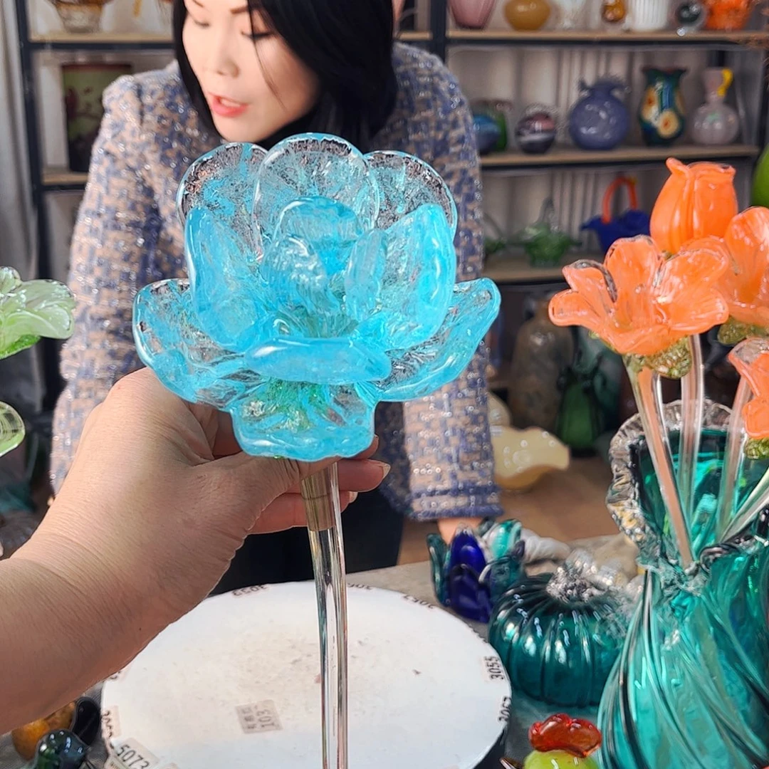 蓝牡丹瑕福利家悦琉璃工艺品