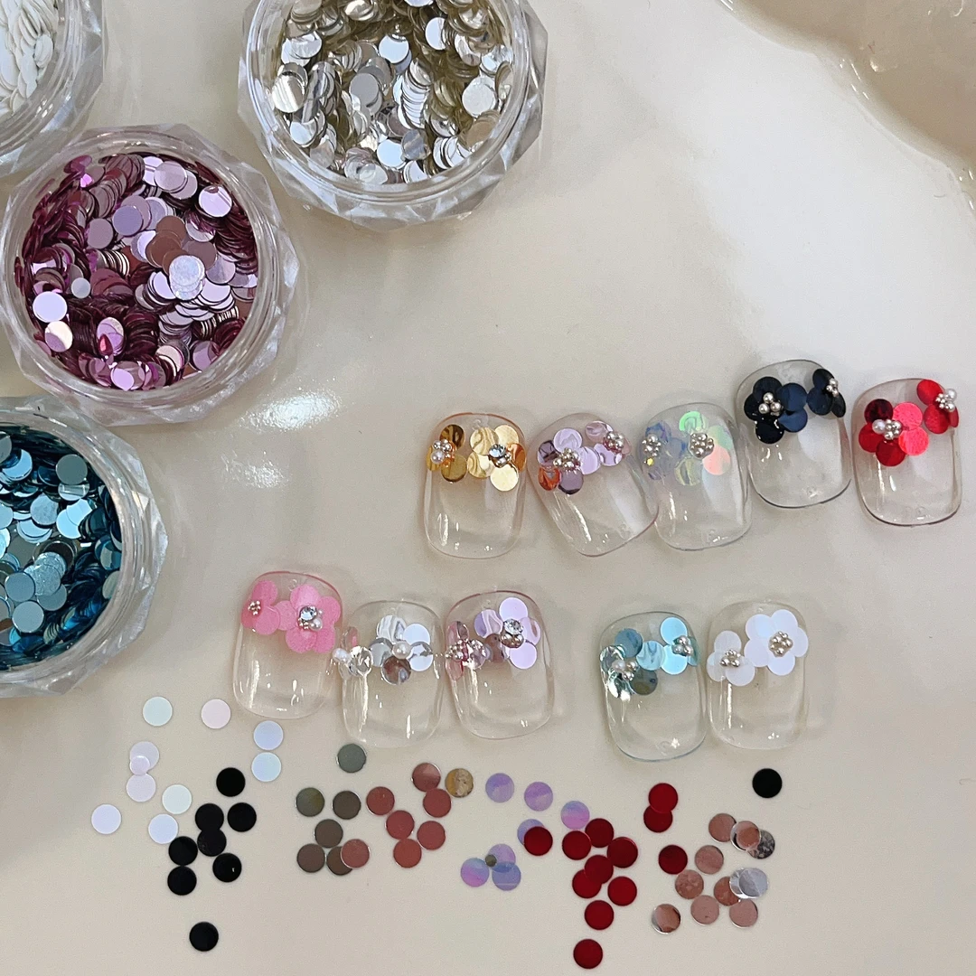 pinkmolly波点亮片超薄彩色小亮拼花常用圆形方形大号亮片DIY美甲