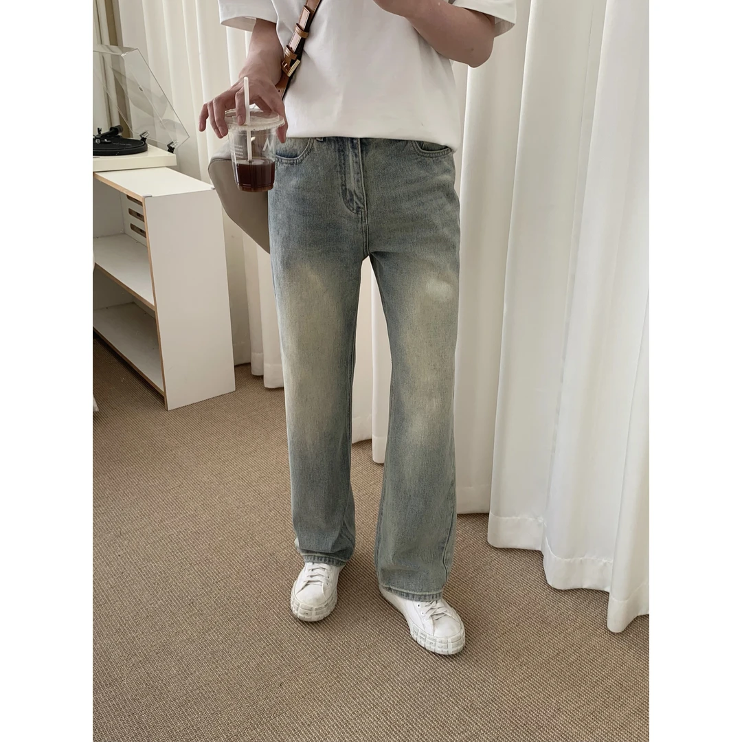 阿茶与阿古蓝色直筒牛仔裤男款韩版宽松微拖地休闲长裤A2501111